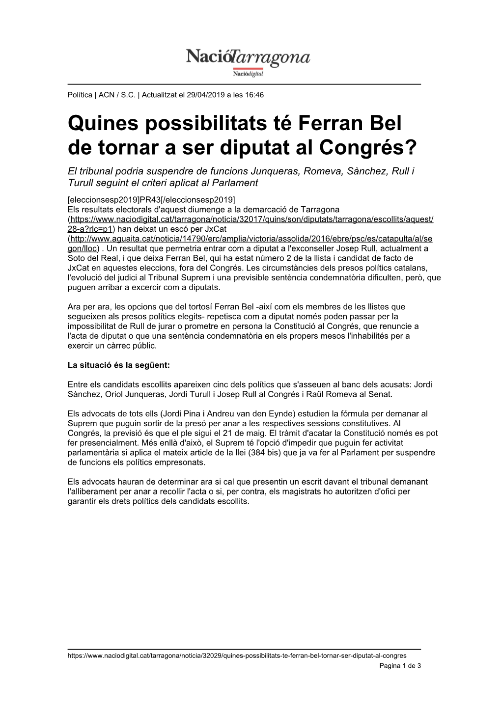 Quines Possibilitats Té Ferran Bel De Tornar a Ser Diputat Al Congrés?