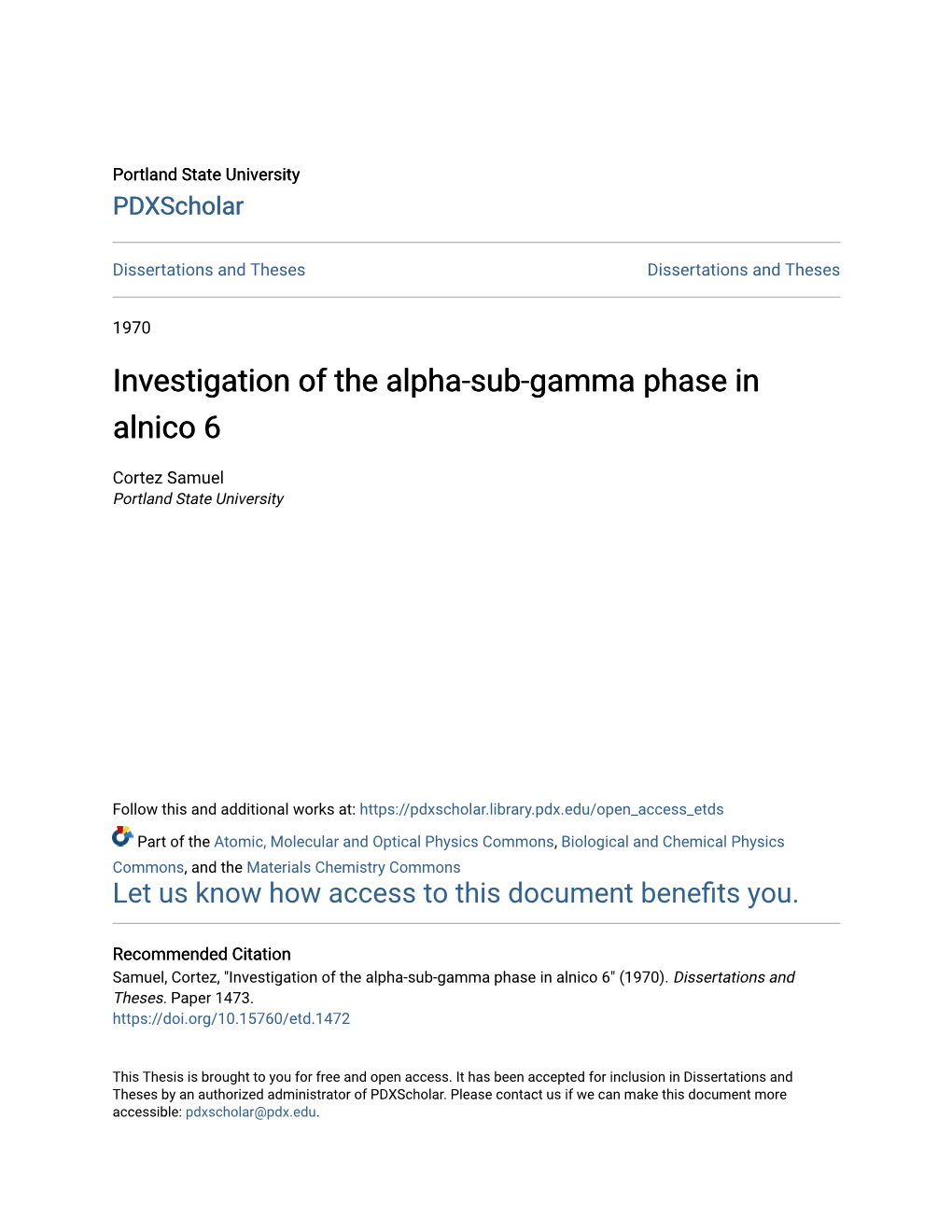 Investigation of the Alpha-Sub-Gamma Phase in Alnico 6