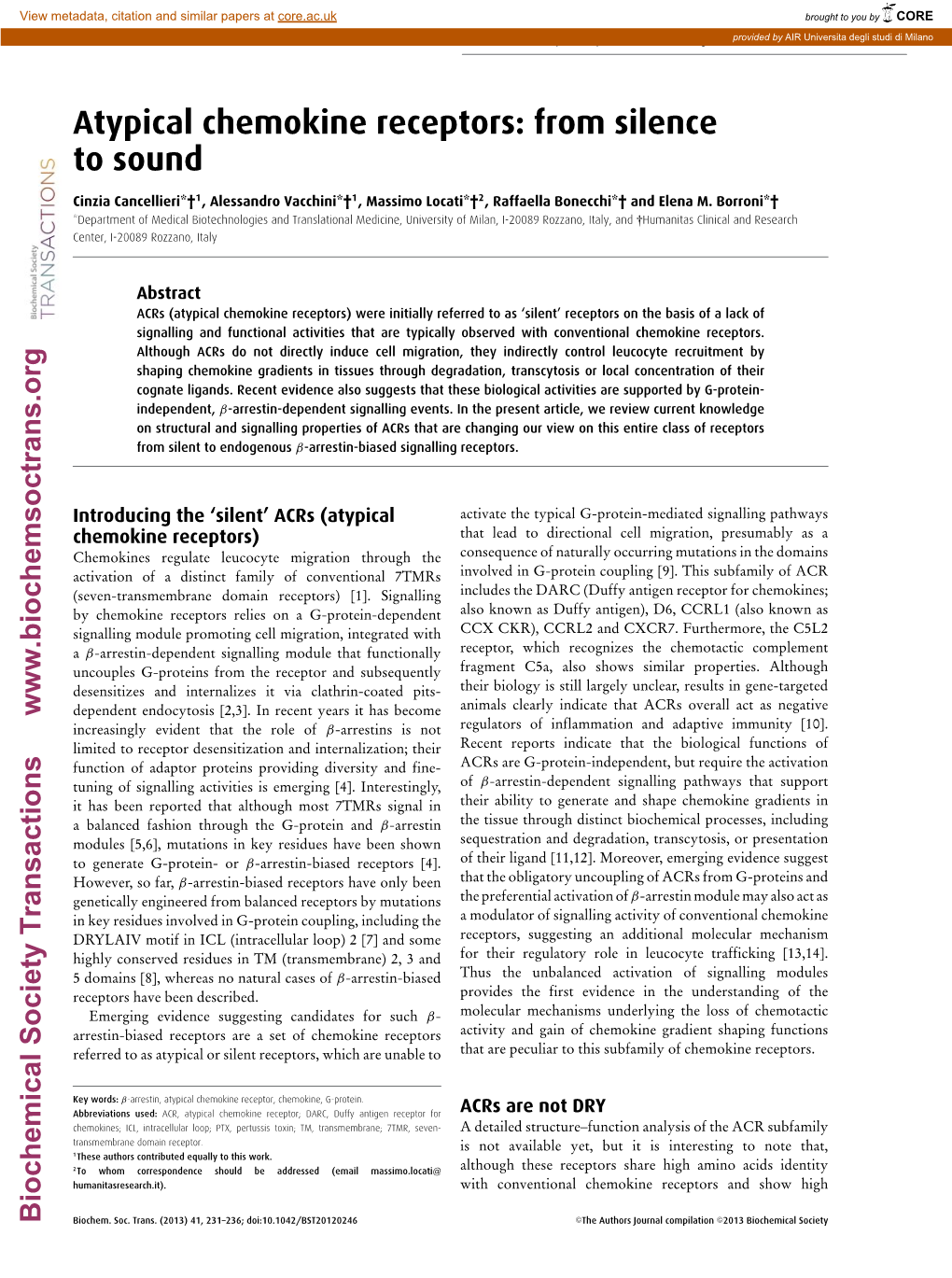 Atypical Chemokine Receptors: from Silence to Sound