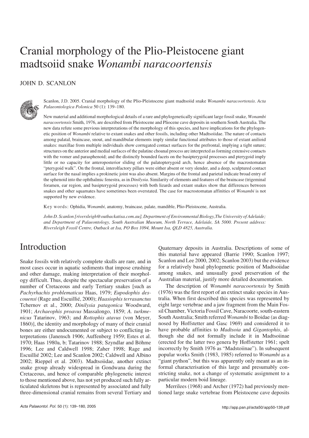 Cranial Morphology of the Plio-Pleistocene Giant Madtsoiid