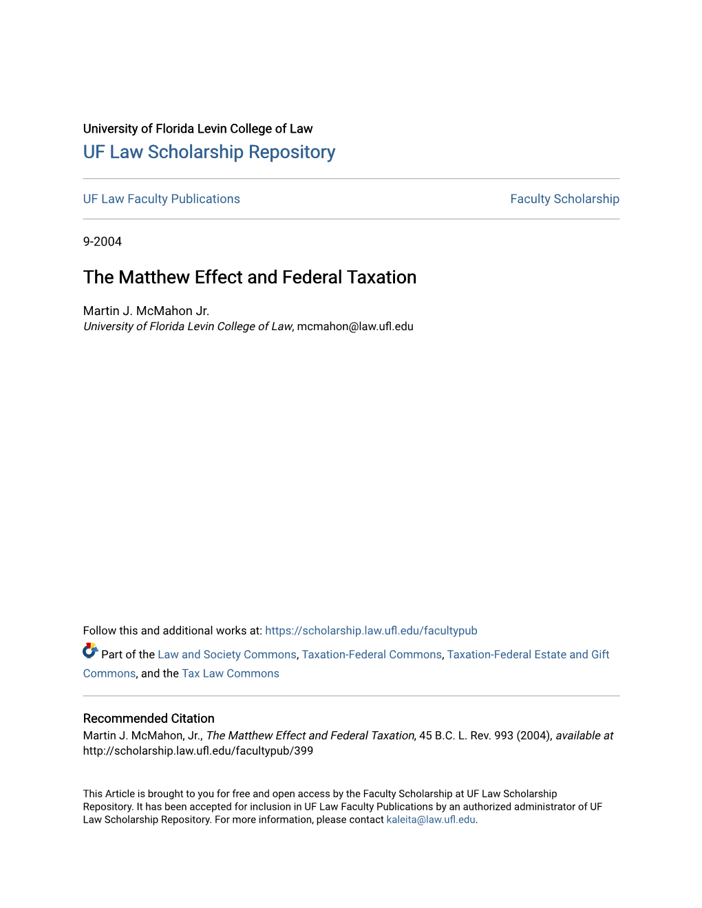 The Matthew Effect and Federal Taxation