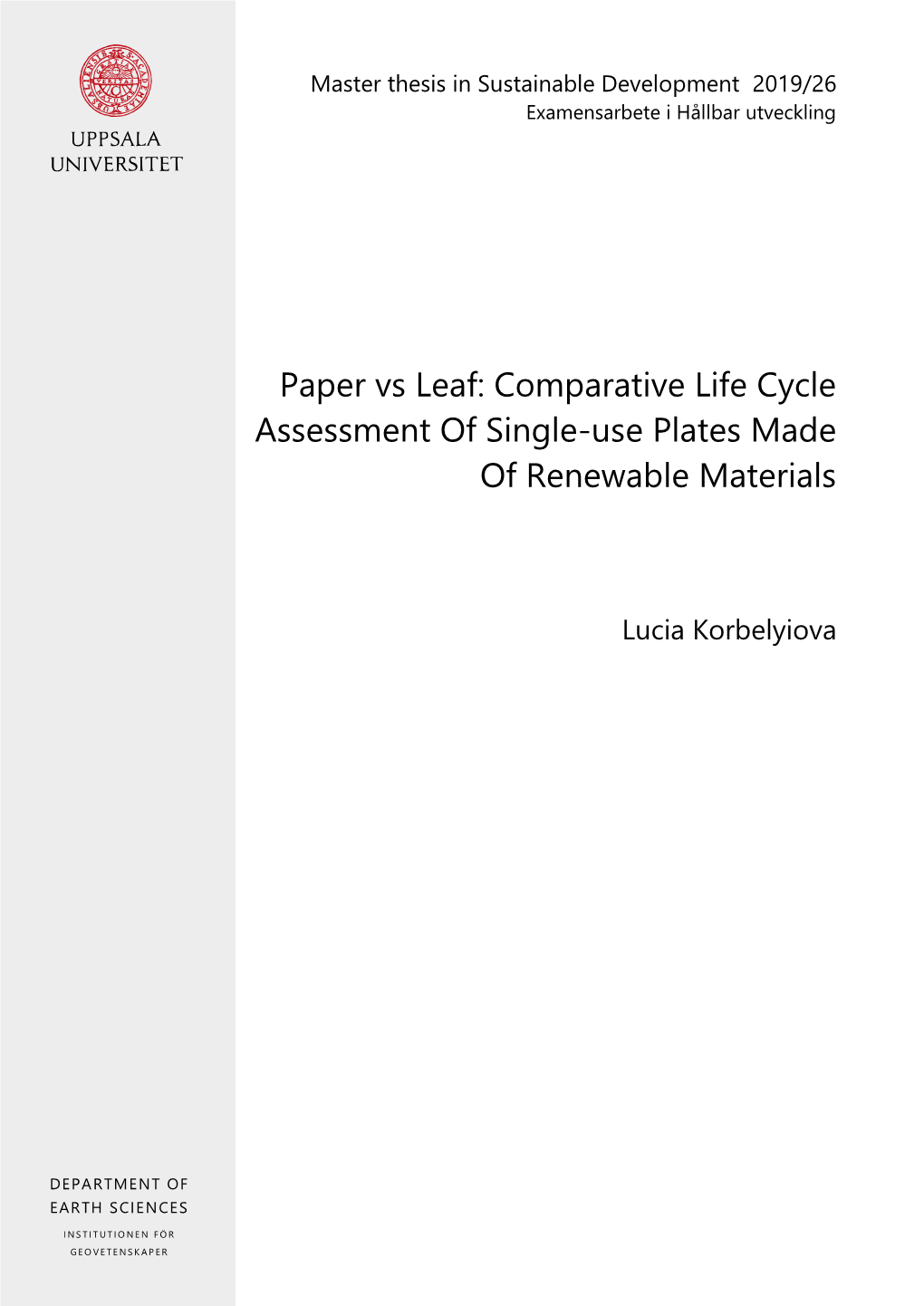 Paper Vs Leaf: Comparative Life Cycle Assessment of Single-Use Plates Made of Renewable Materials