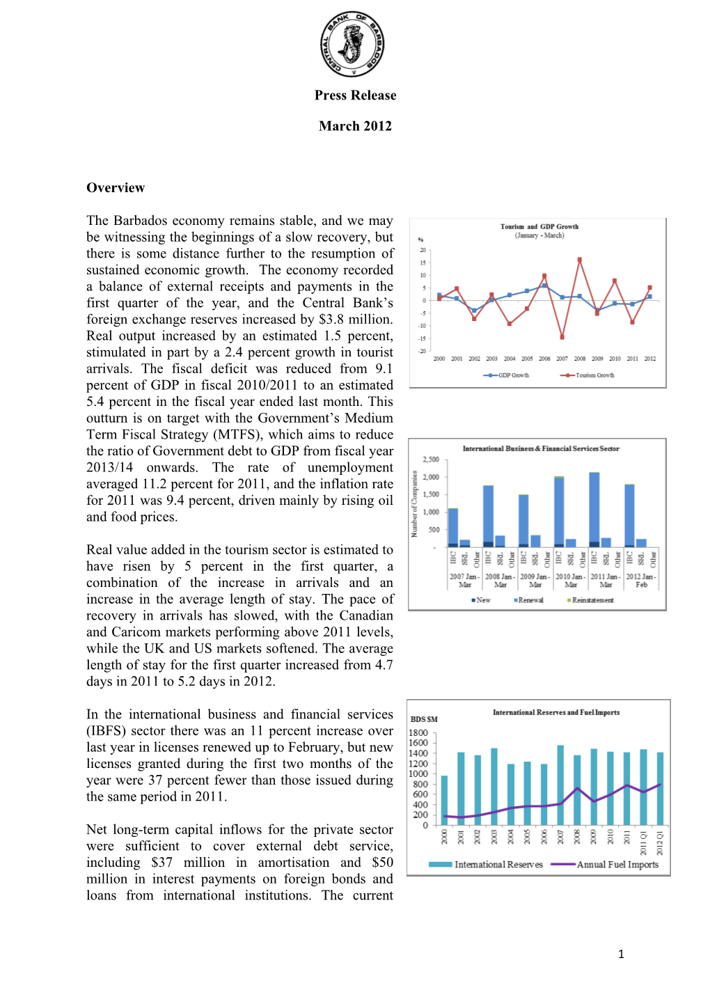 Press Release March 2012 Overview the Barbados Economy Remains
