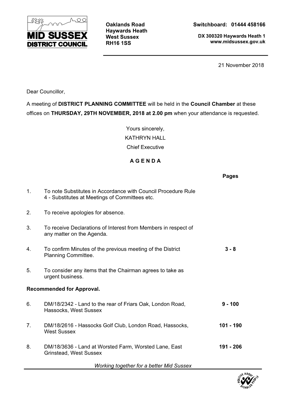 (Public Pack)Agenda Document for District Planning Committee, 29/11/2018 14:00