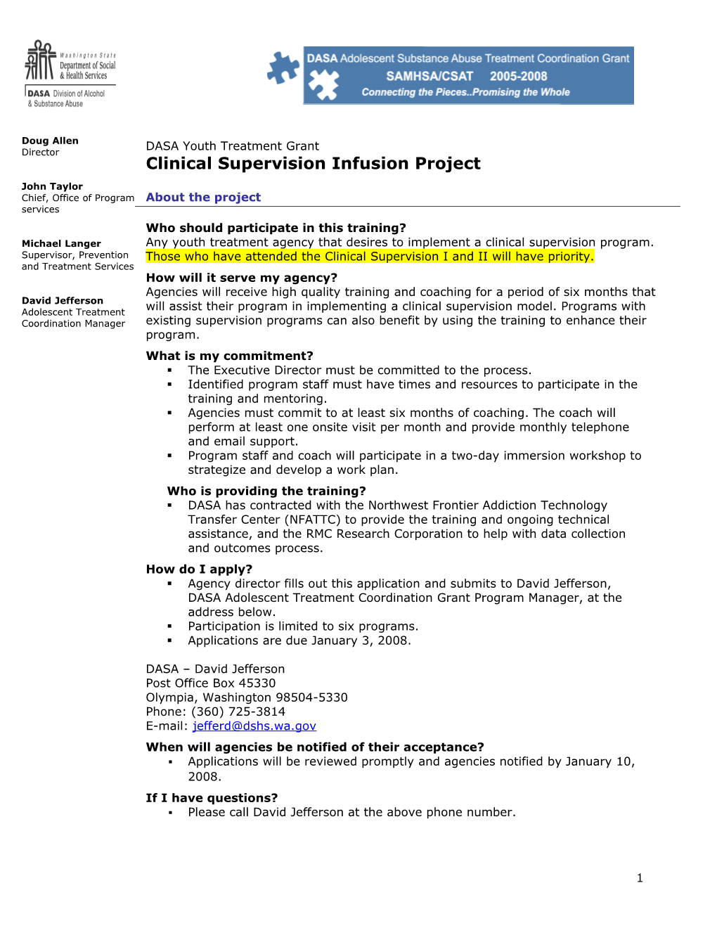 Clinical Supervision Infusion Project