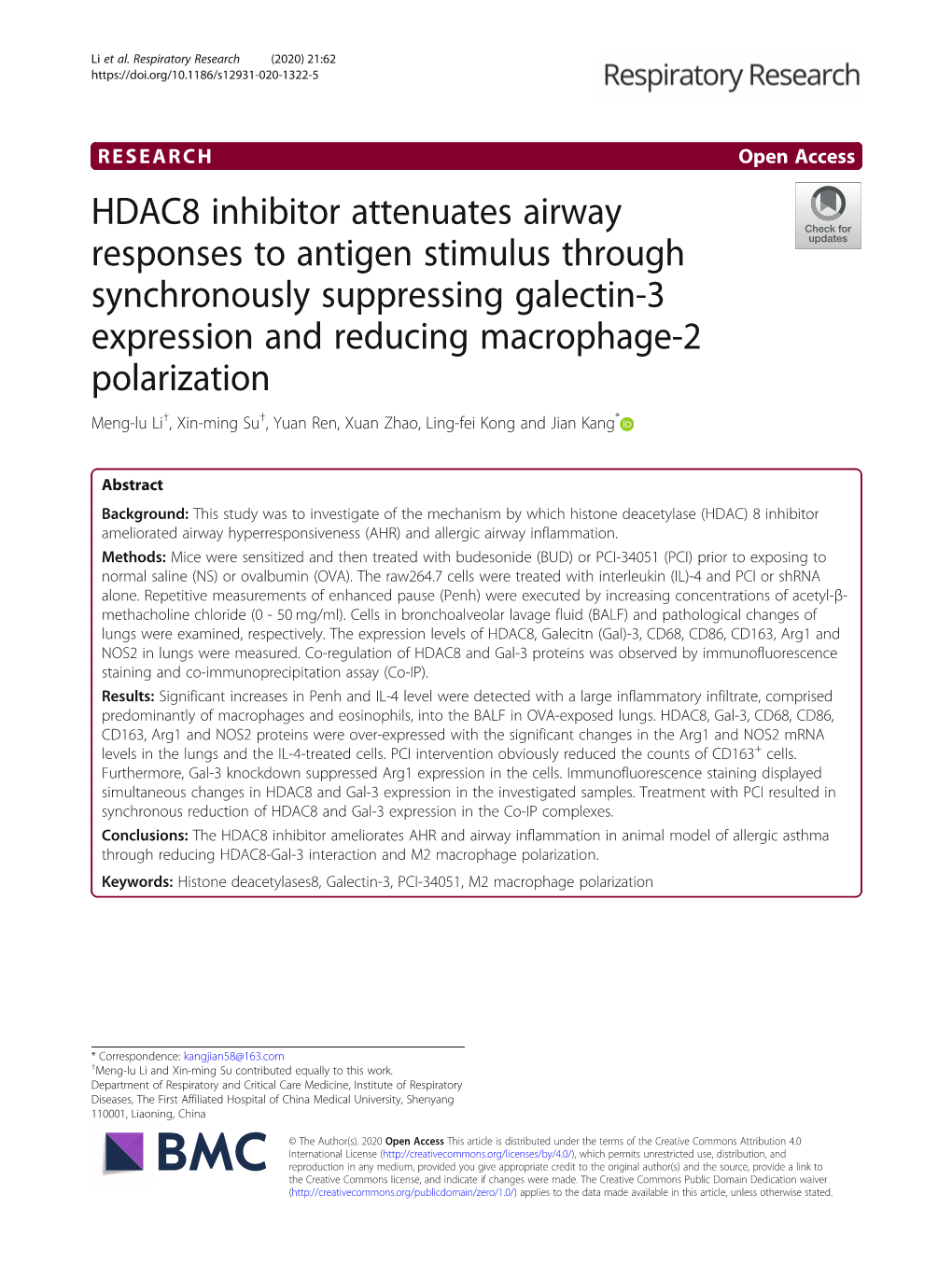 HDAC8 Inhibitor Attenuates Airway Responses to Antigen Stimulus