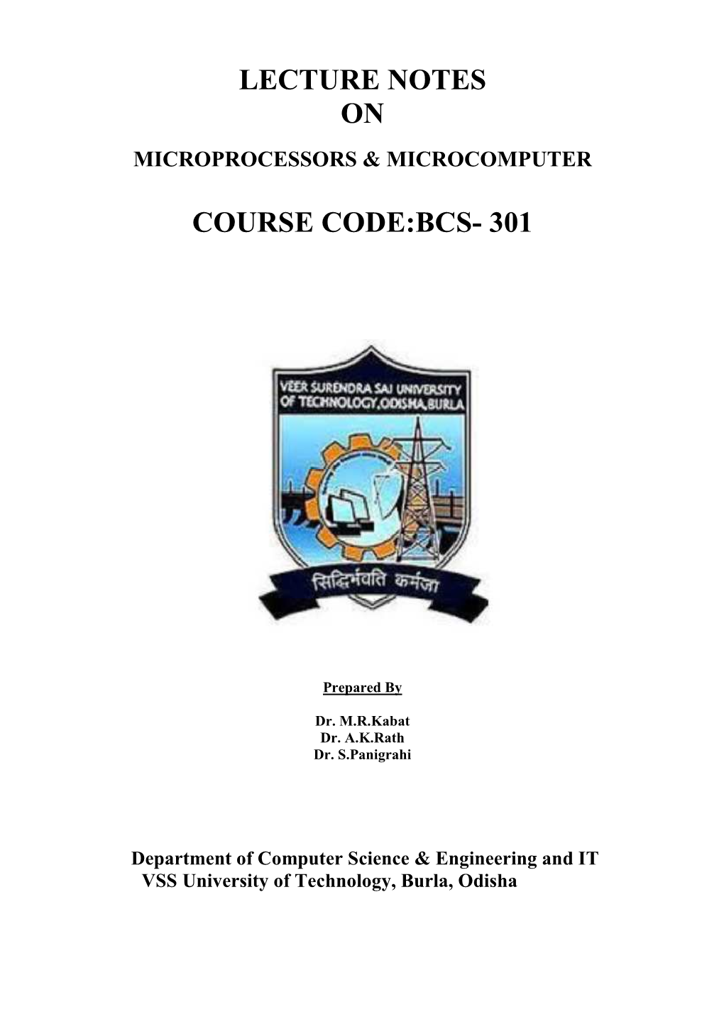 Lecture Notes on Course Code:Bcs