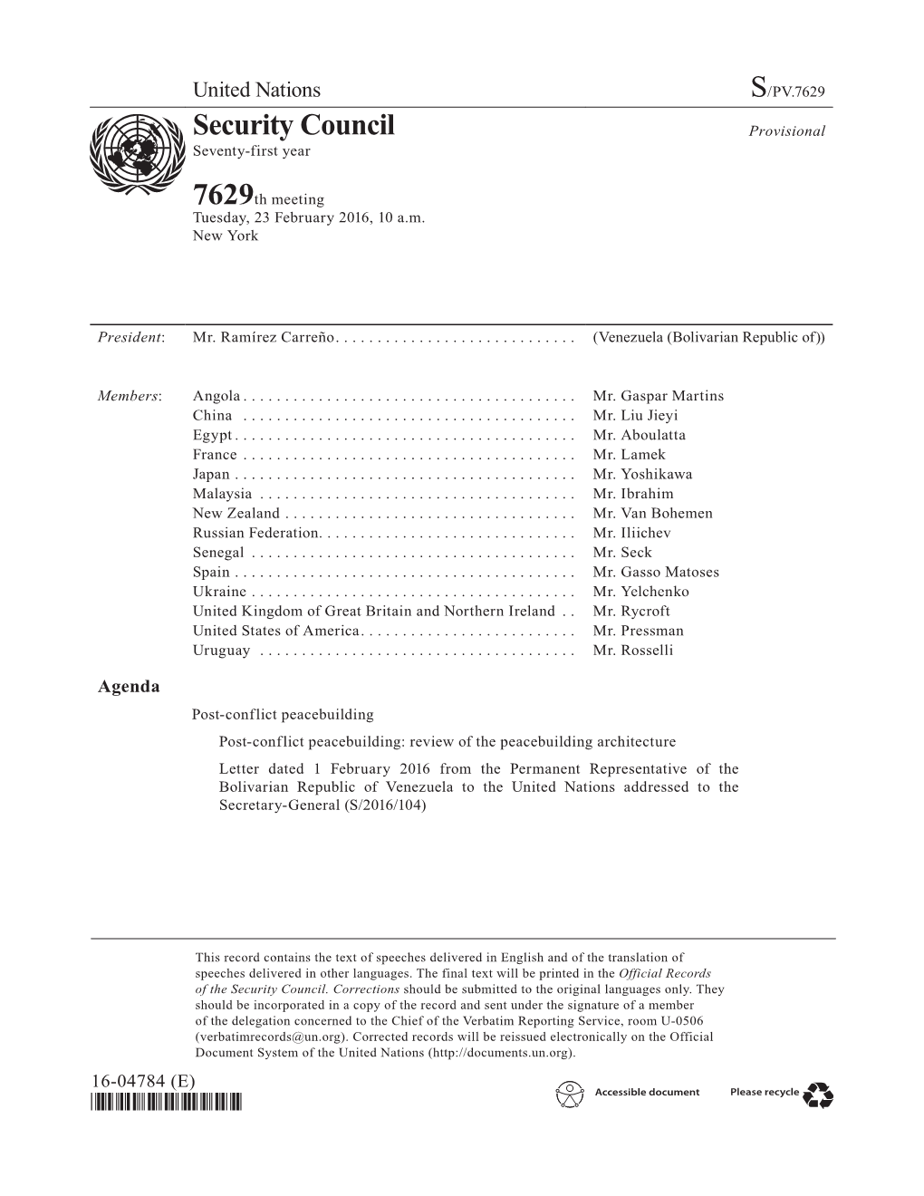 S/PV.7629 Post-Conflict Peacebuilding 23/02/2016