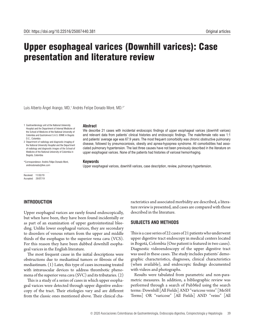 Upper Esophageal Varices (Downhill Varices): Case Presentation and Literature Review