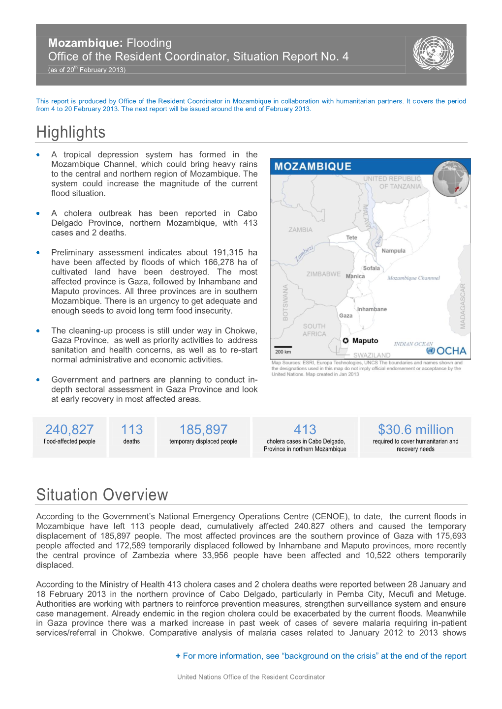 Mozambique-UNRCO Situation Report 4