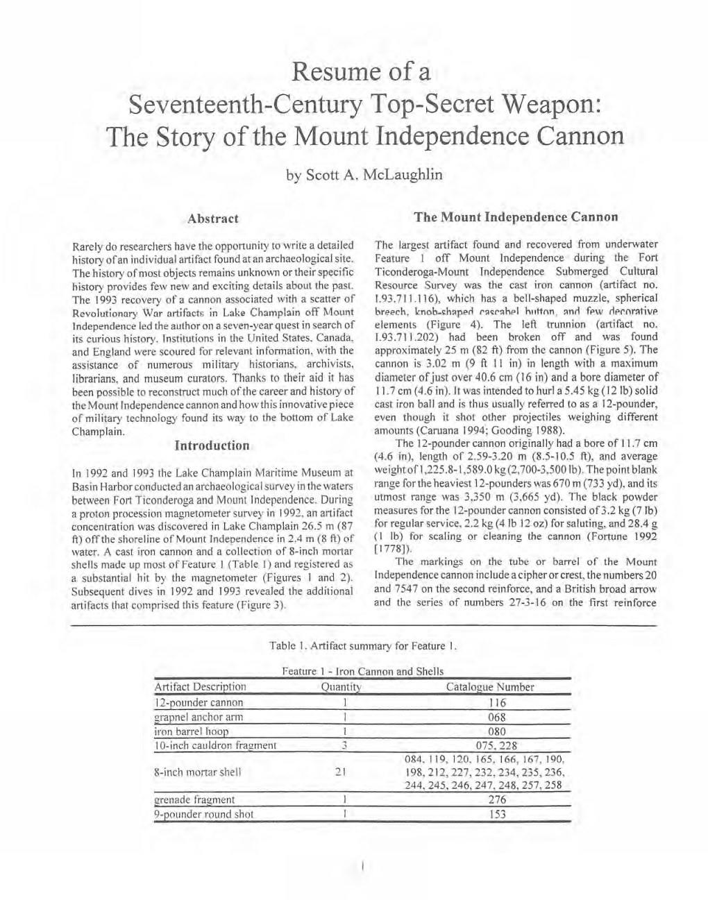 The Story of the Mount Independence Cannon