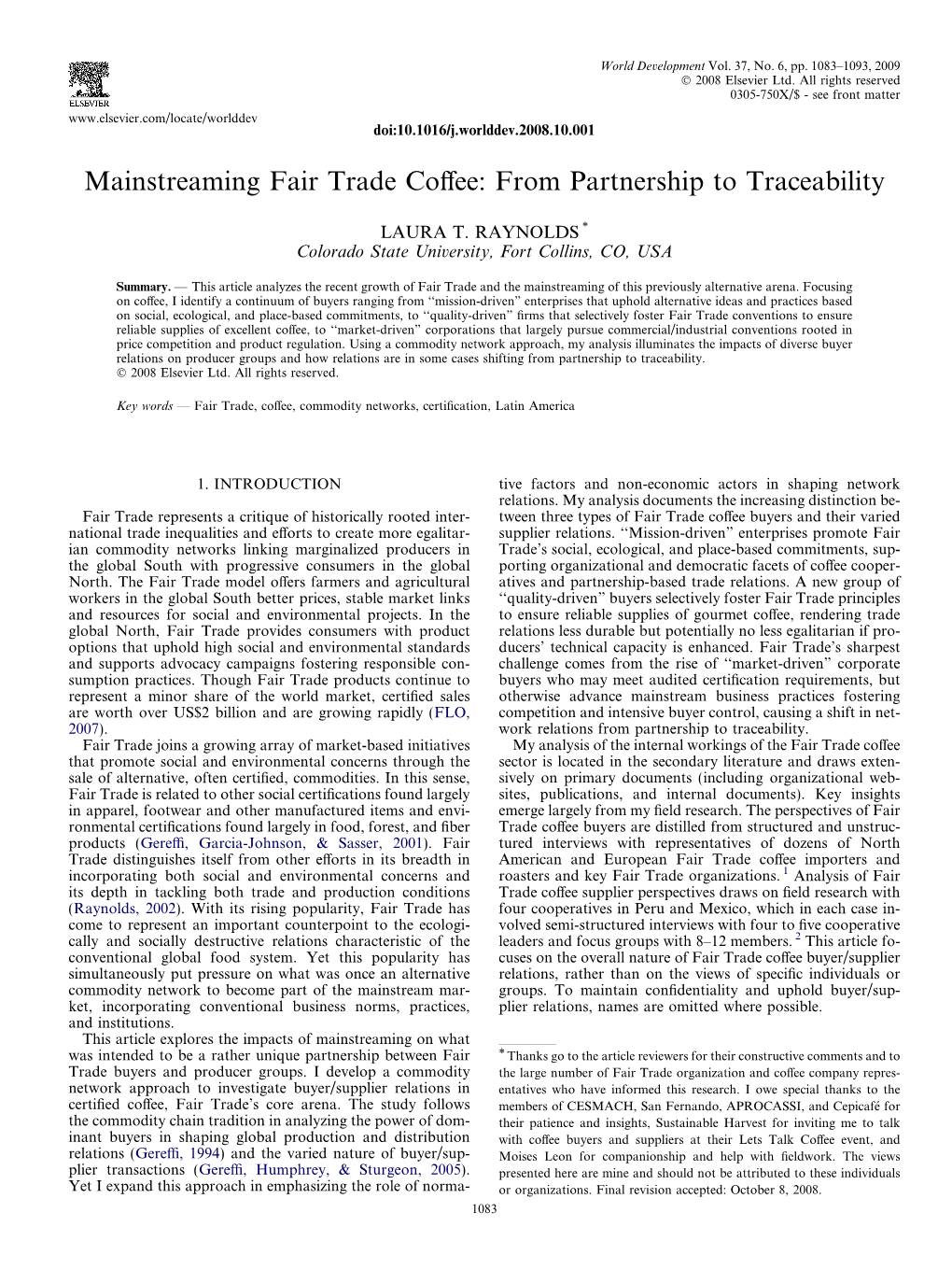 Mainstreaming Fair Trade Coffee: from Partnership to Traceability