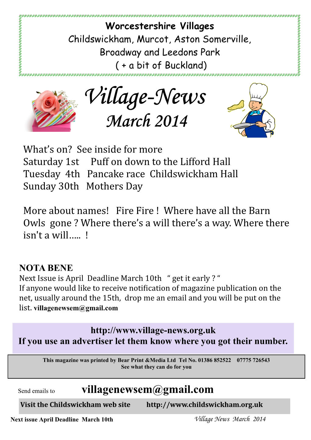 Aston Somerville, Broadway and Leedons Park ( + a Bit of Buckland) Village-News March 2014