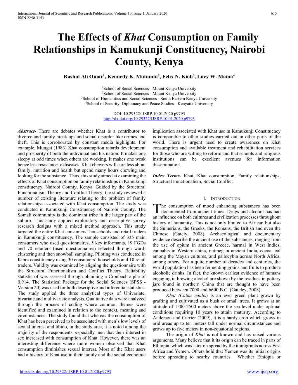 The Effects of Khat Consumption on Family Relationships in Kamukunji Constituency, Nairobi County, Kenya