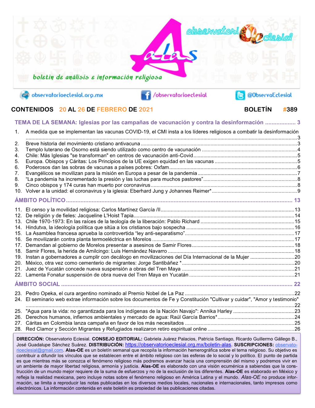 Contenidos 20 Al 26 De Febrero De 2021 Boletín #389