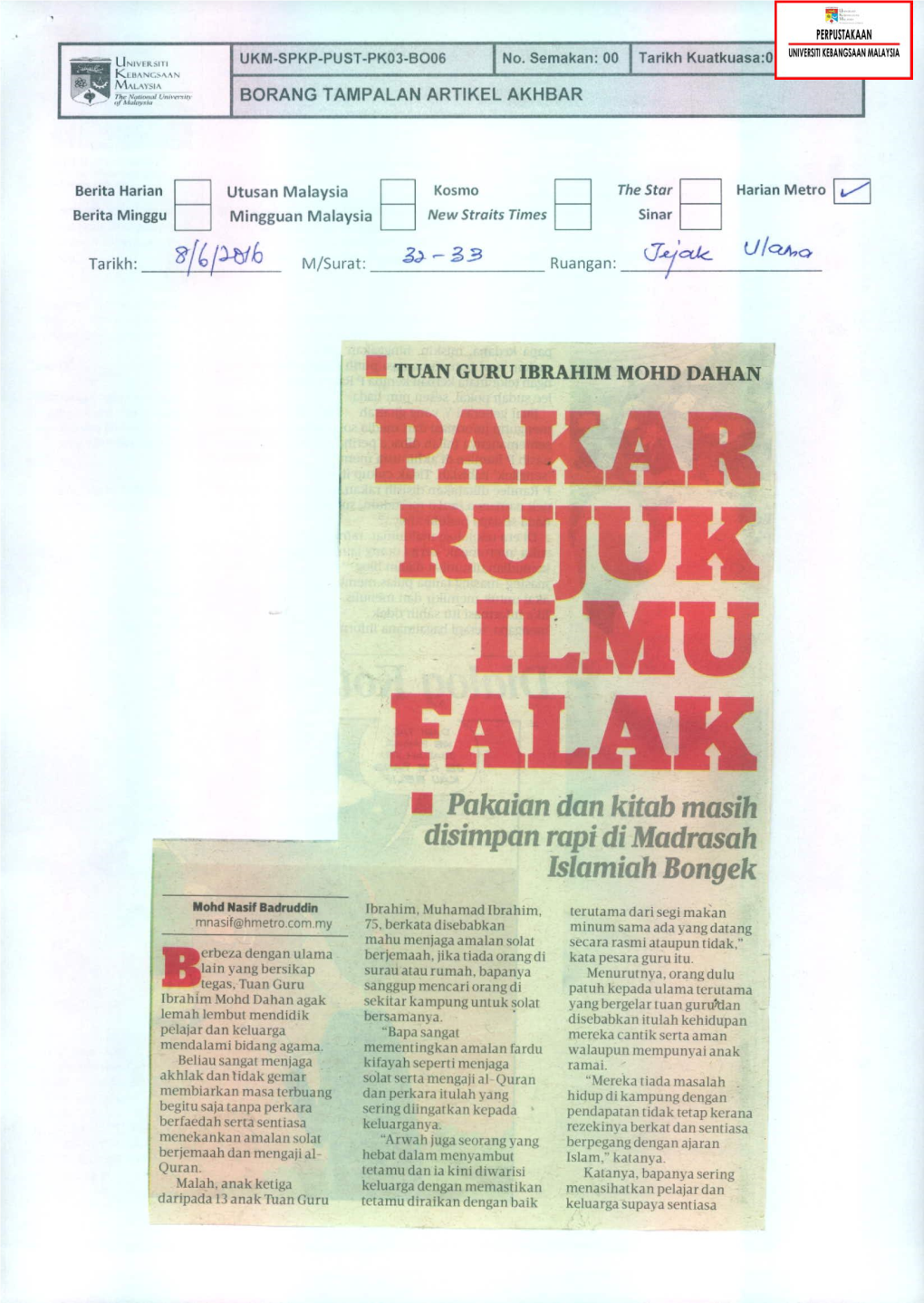 PAKAR RUJUK ILMU FALAK • Paka Ian Dan Kitab Masih Disimpan Rapi Di Madrasah Islam Iah Bongek