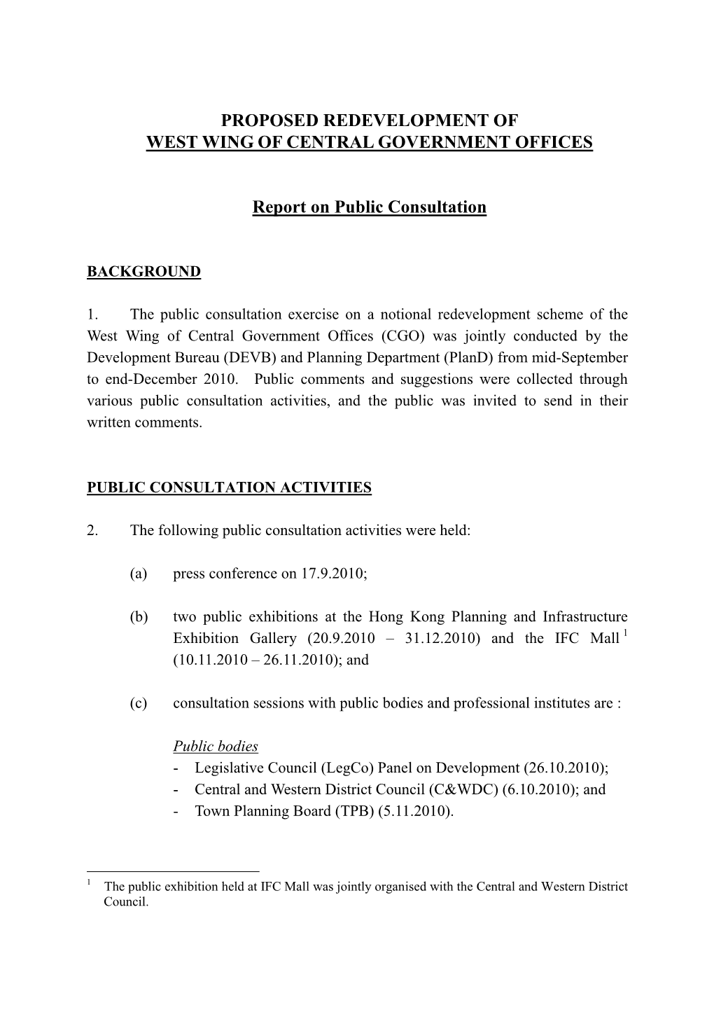 Proposed Redevelopment of West Wing of Central Government Offices