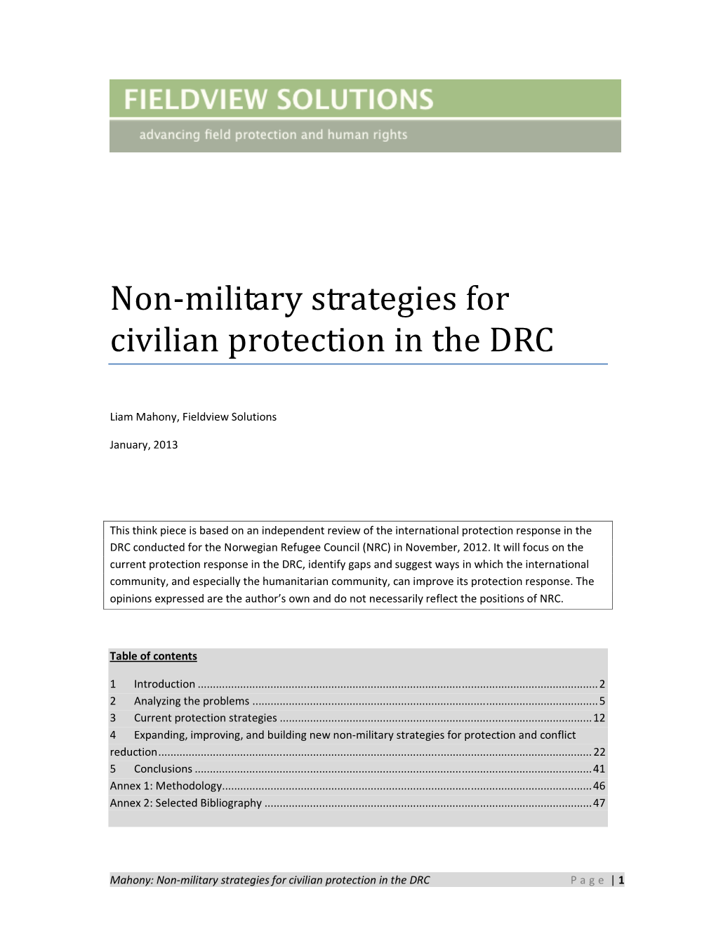 Non-Military Strategies for Civilian Protection in the DRC