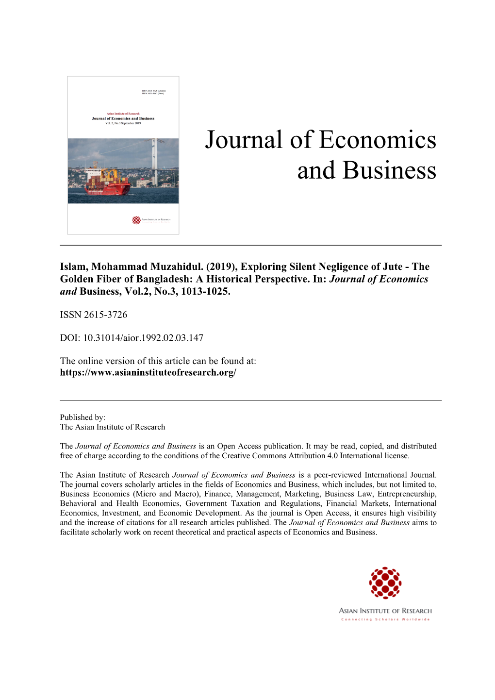 Journal of Economics and Business