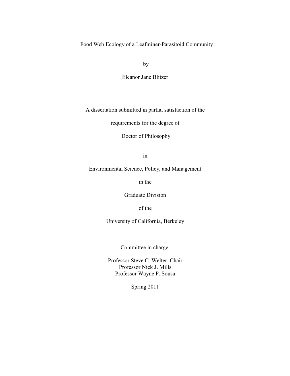 Food Web Ecology of a Leafminer-Parasitoid Community By