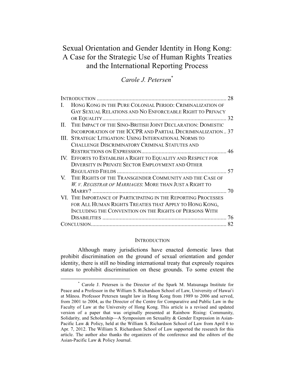 Sexual Orientation and Gender Identity in Hong Kong: a Case for the Strategic Use of Human Rights Treaties and the International Reporting Process