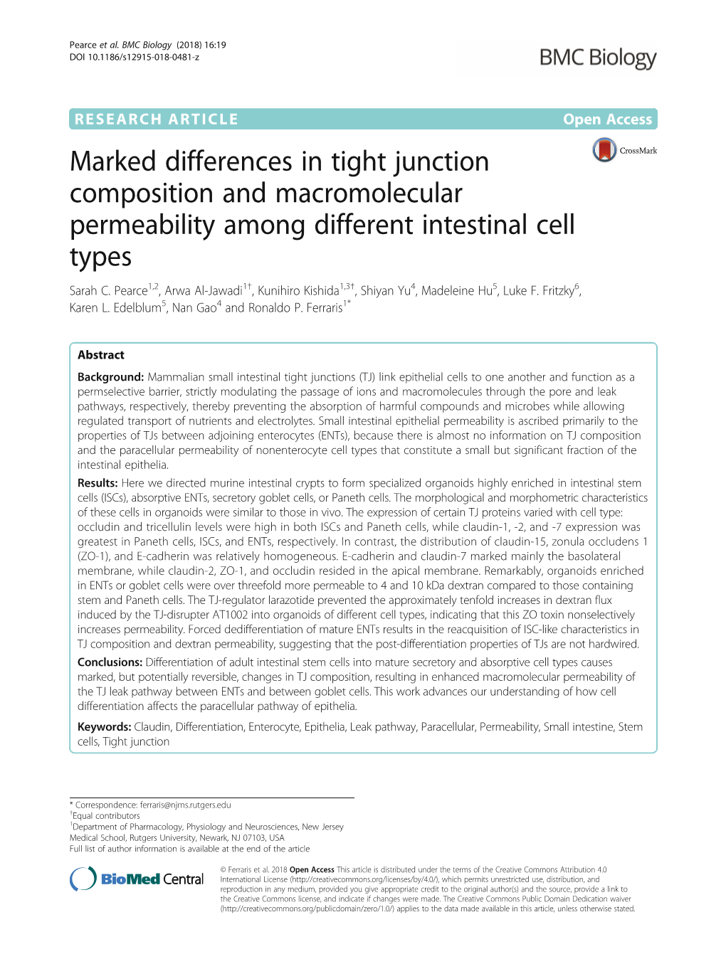 Marked Differences in Tight Junction Composition and Macromolecular Permeability Among Different Intestinal Cell Types Sarah C