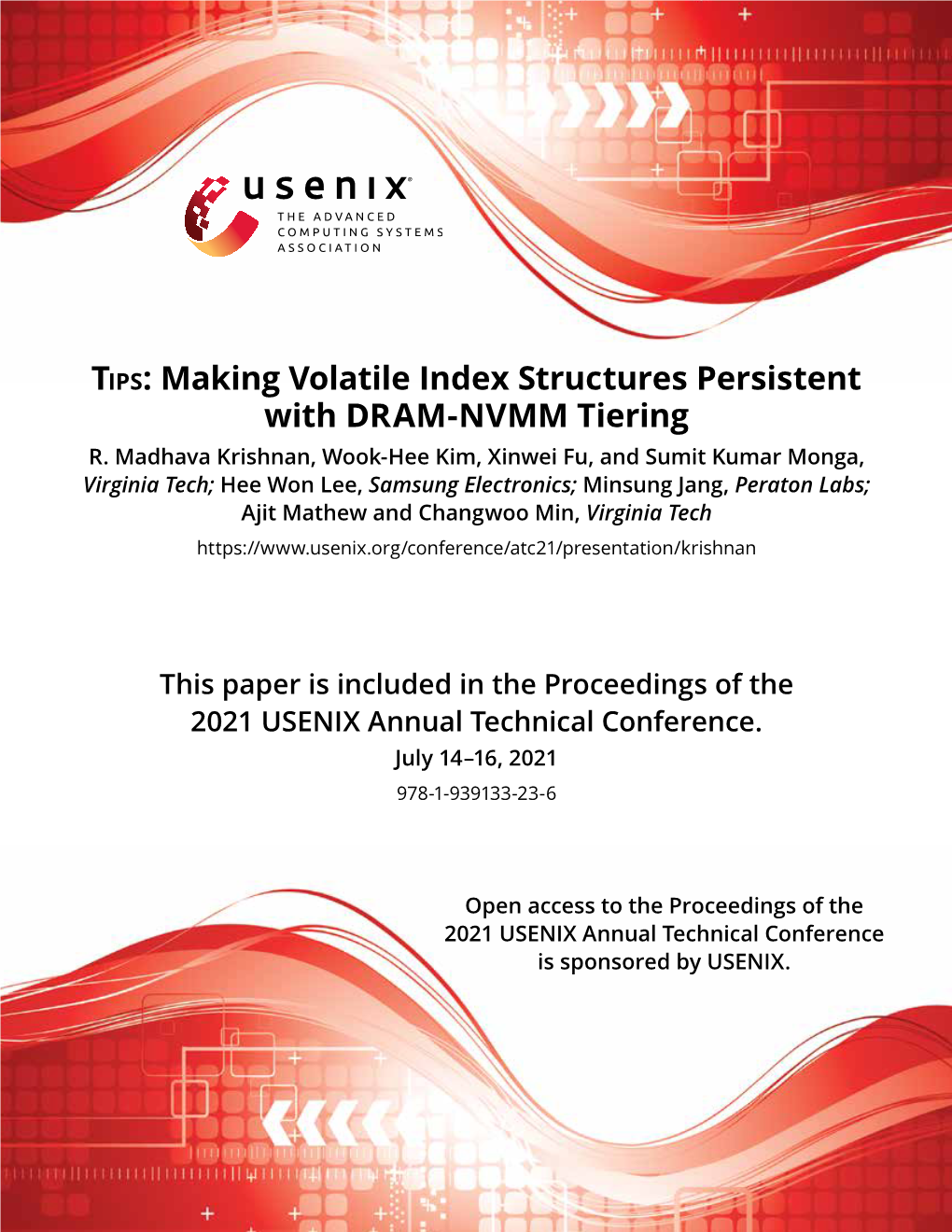 Tips: Making Volatile Index Structures Persistent with DRAM-NVMM Tiering R