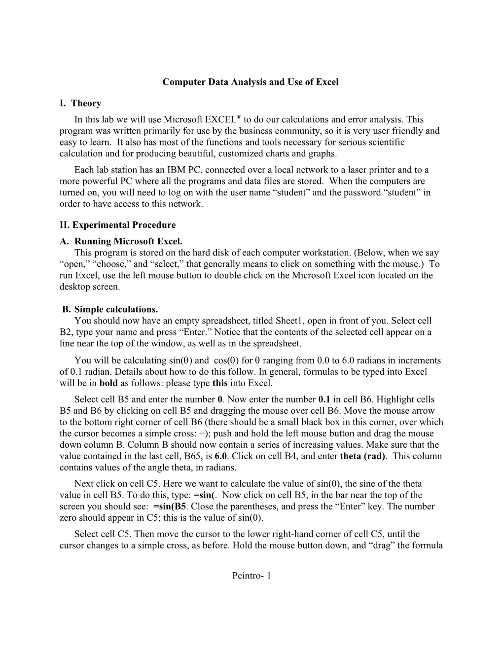 Computer Data Analysis and Use of Excel