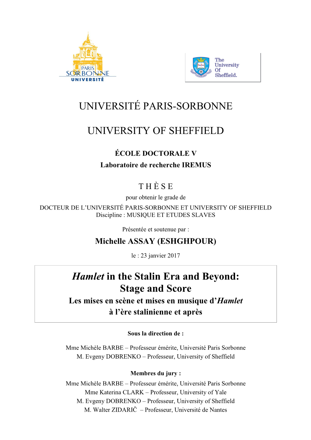 Université Paris-Sorbonne University of Sheffield