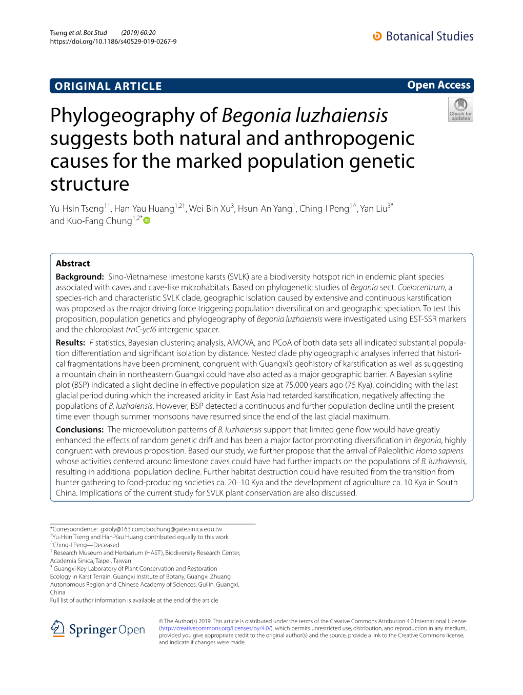 Phylogeography of Begonia Luzhaiensis Suggests Both Natural