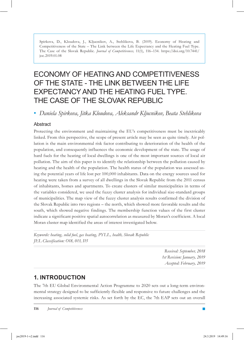 Economy of Heating and Competitiveness of the State – the Link Between the Life Expectancy and the Heating Fuel Type