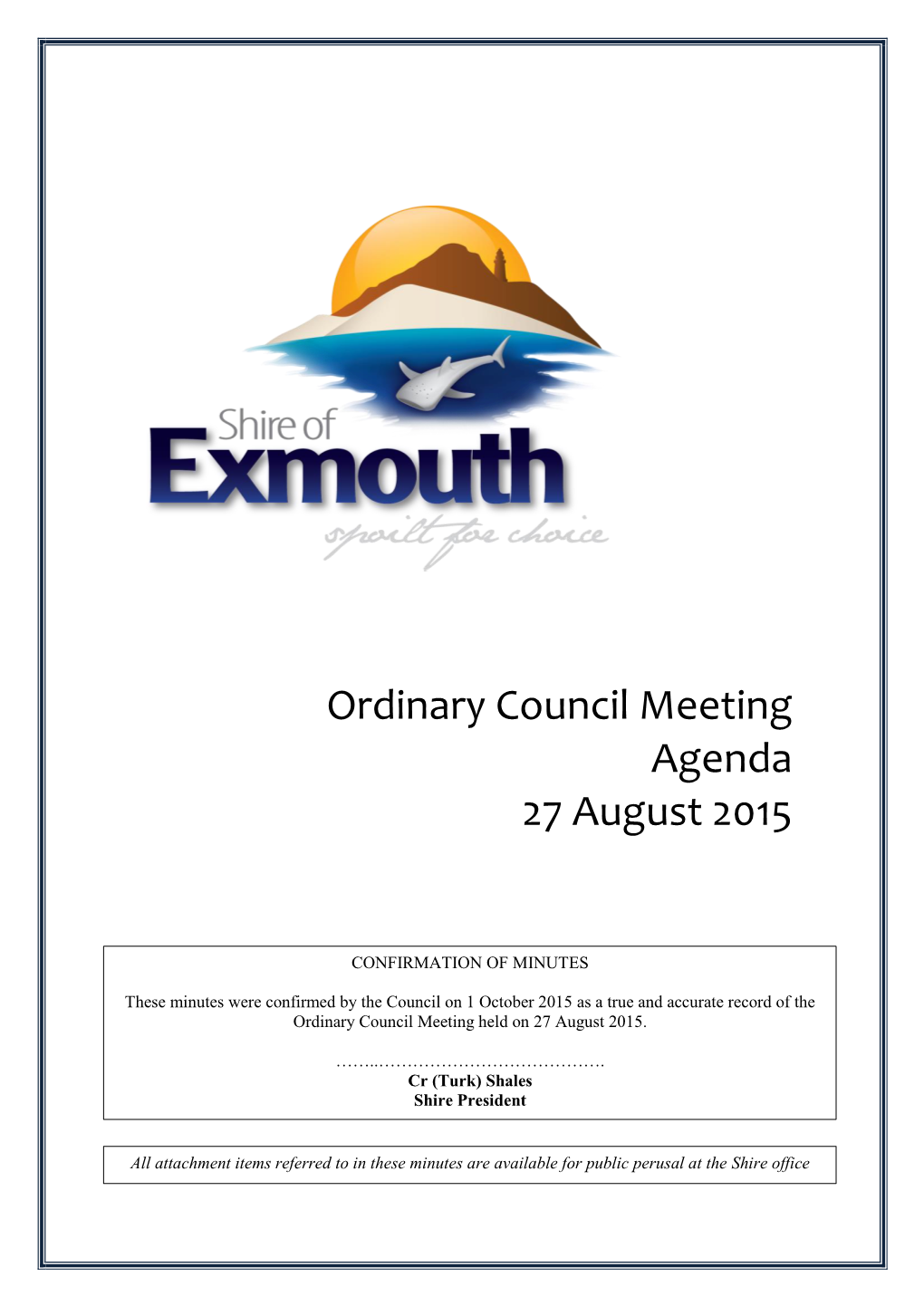 Ordinary Council Meeting Agenda 27 August 2015