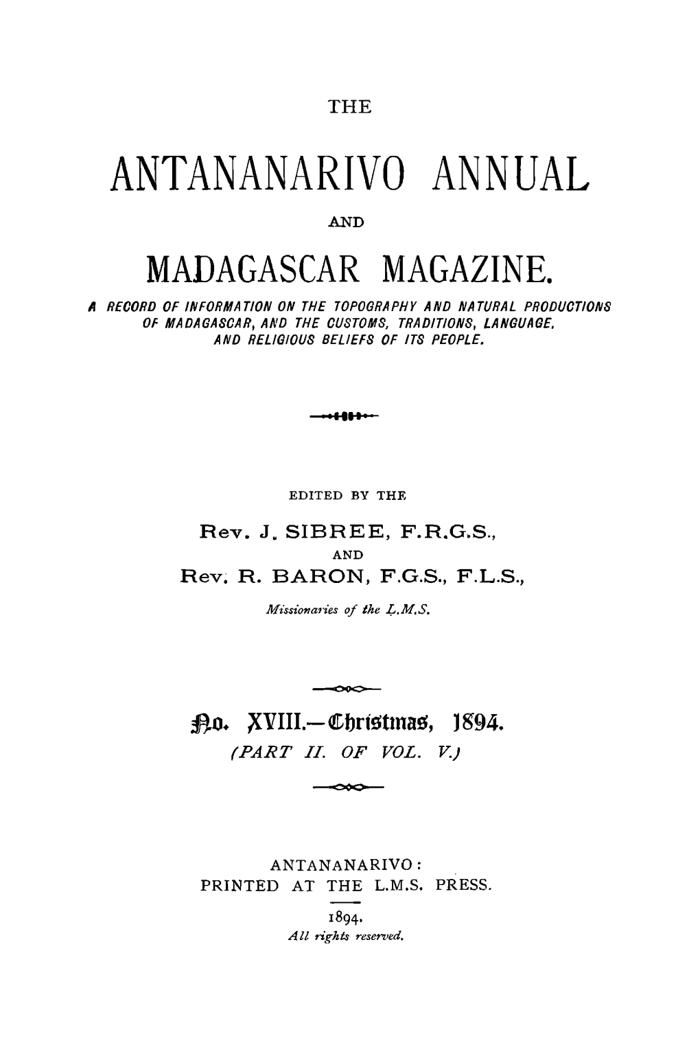 Antananarivo Annual and Madagascar Magazine