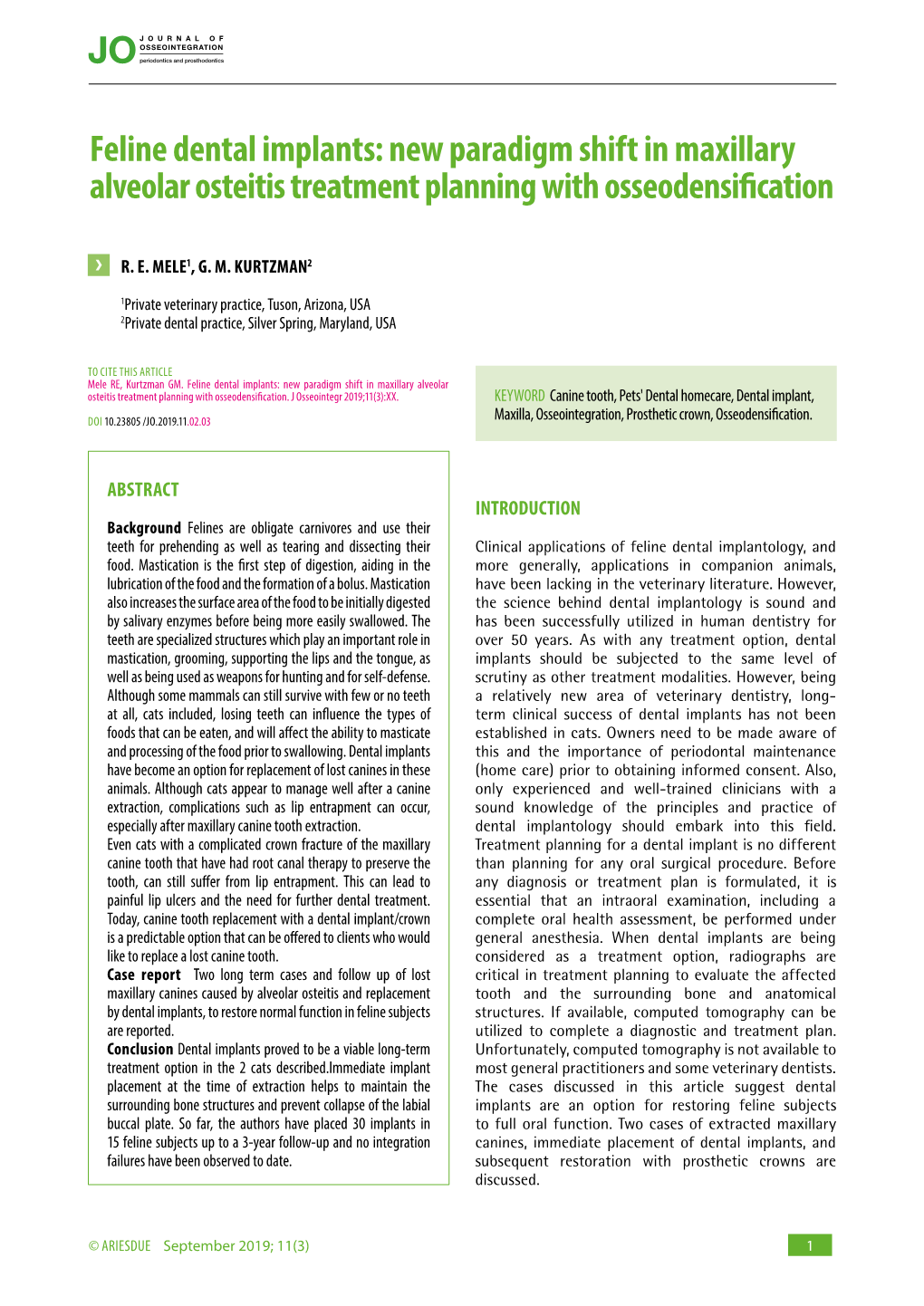 Feline Dental Implants: New Paradigm Shift in Maxillary Alveolar Osteitis Treatment Planning with Osseodensification