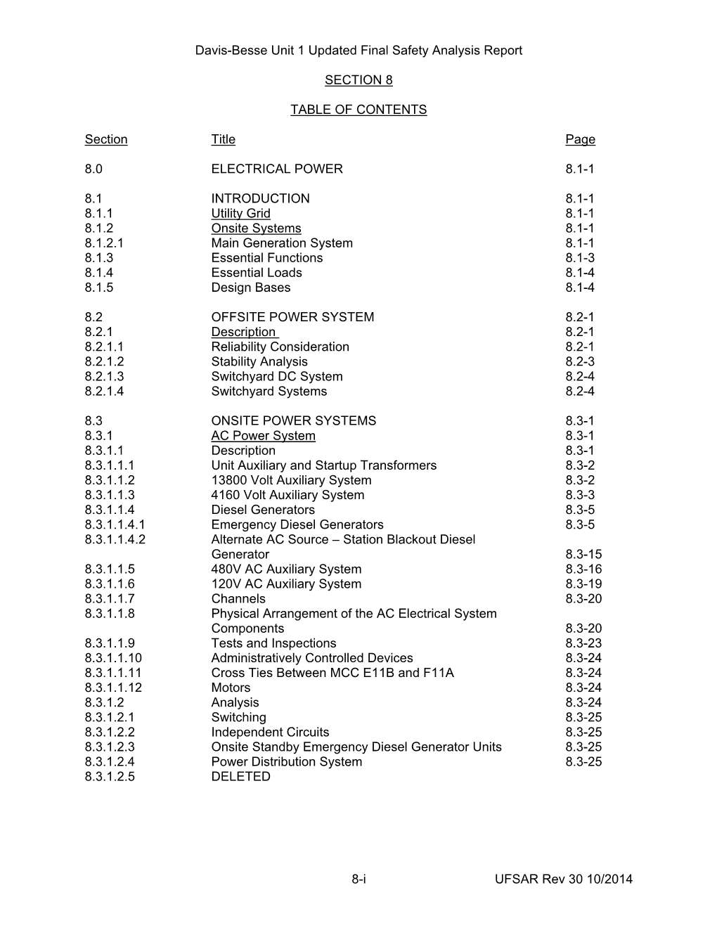 Davis-Besse Nuclear Power Station, Unit 1, Revision 32 to Updated