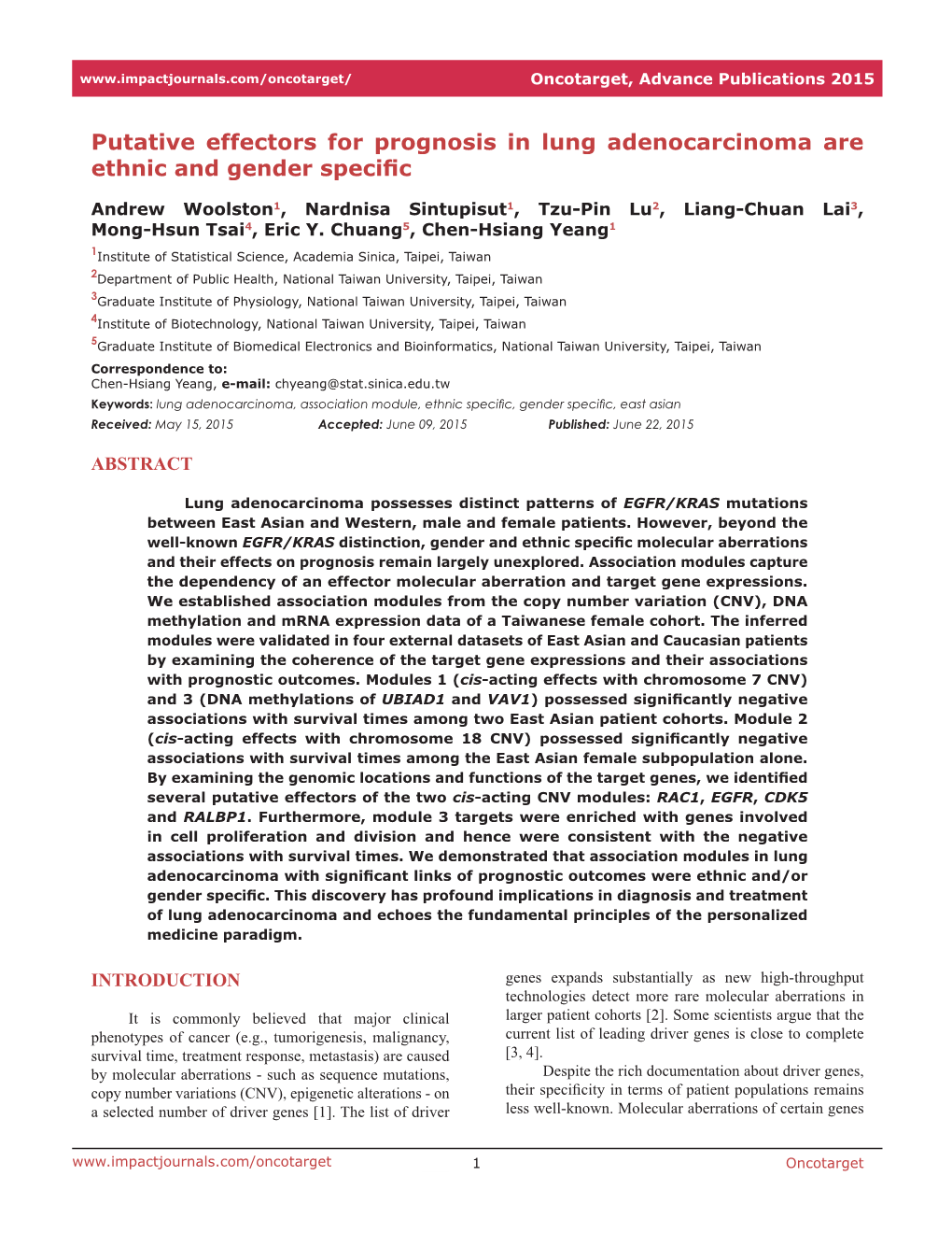 Putative Effectors for Prognosis in Lung Adenocarcinoma Are Ethnic and Gender Specific