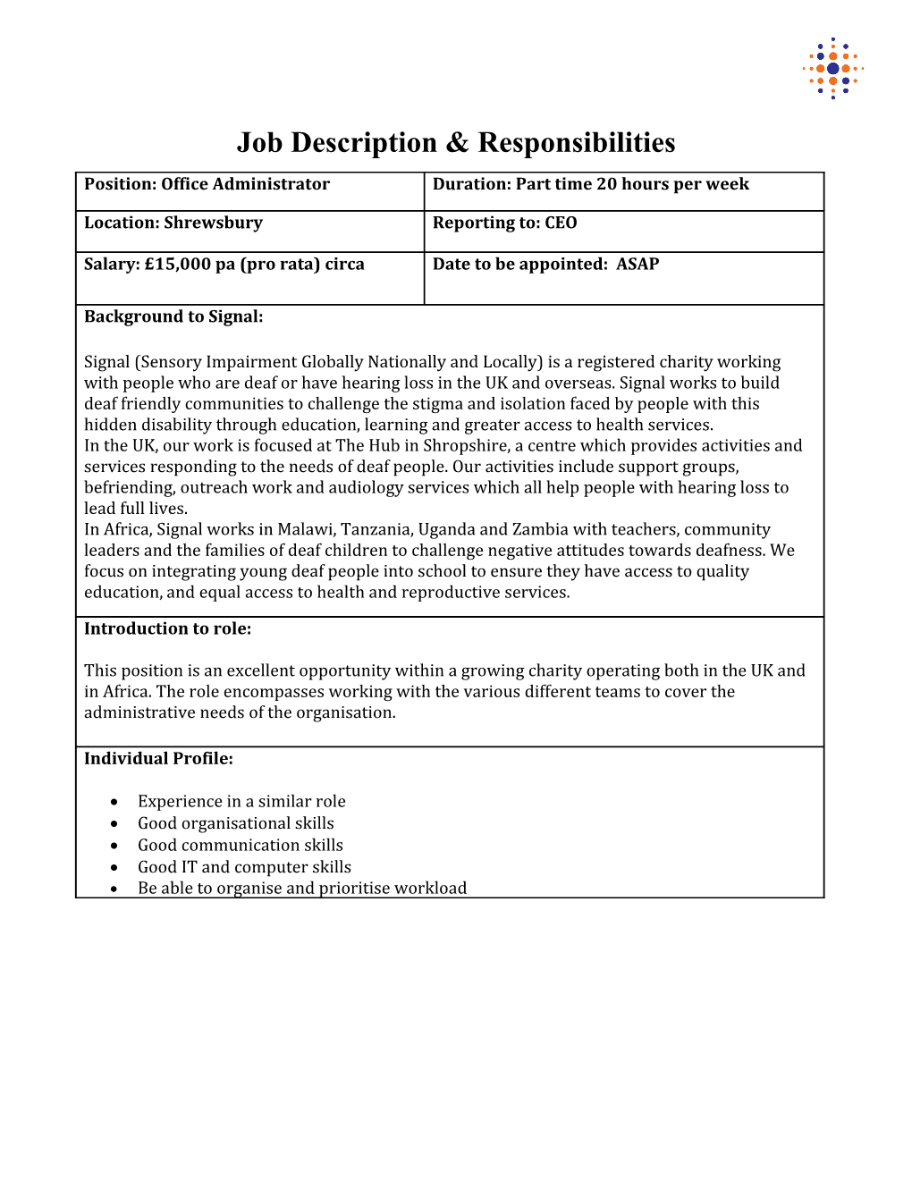 Job Description & Responsibilities