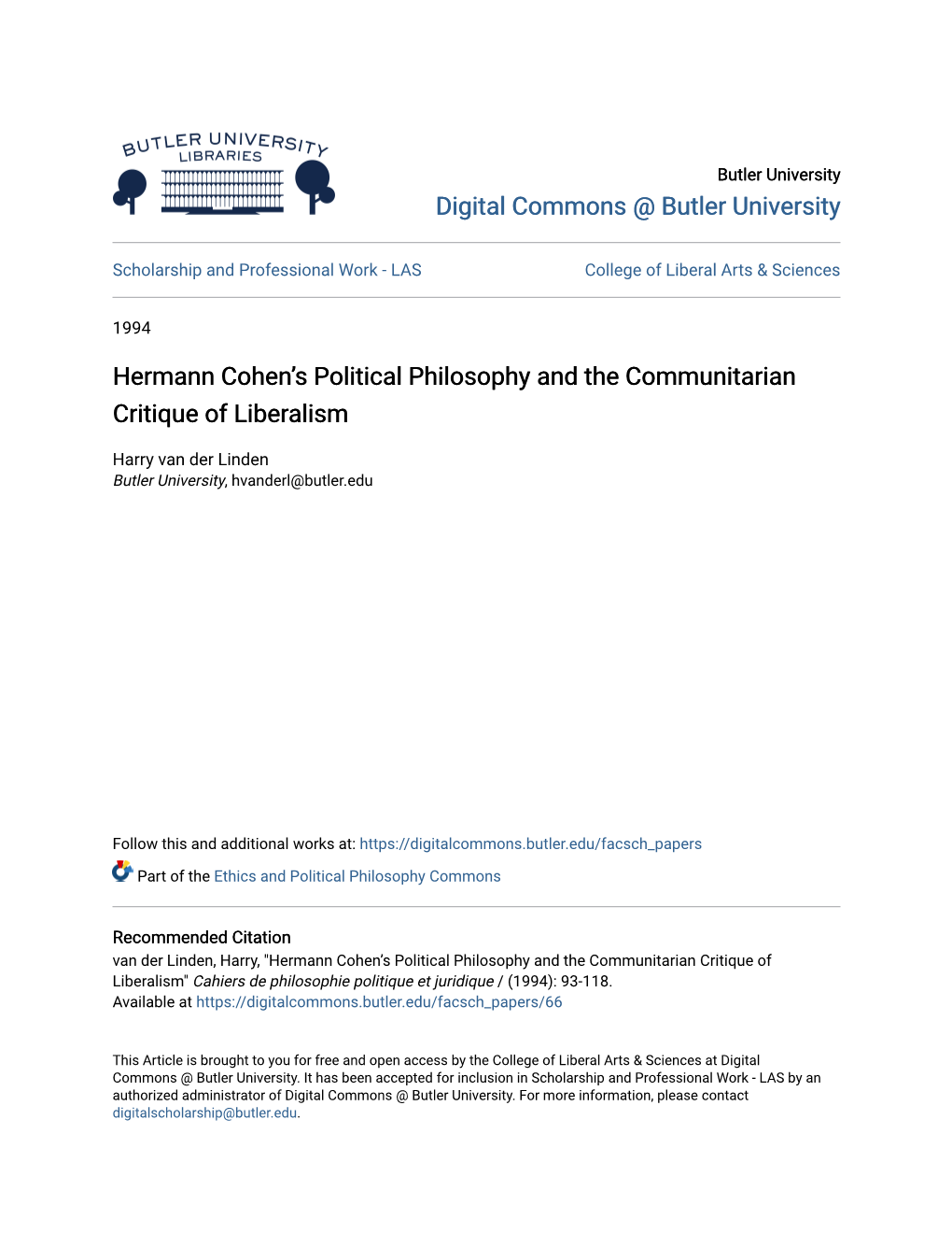 Hermann Cohen's Political Philosophy and the Communitarian Critique Of
