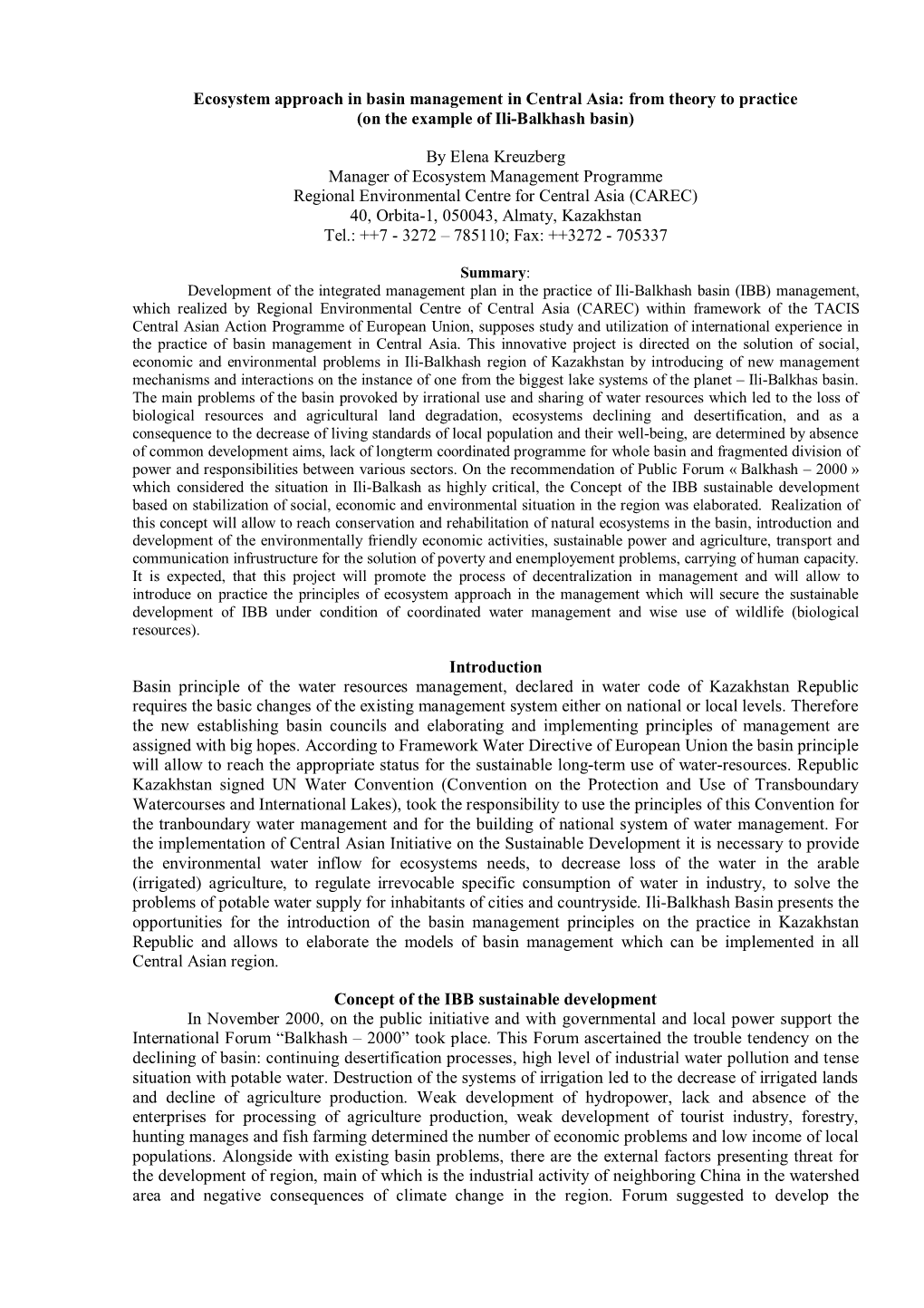 From Theory to Practice (On the Example of Ili-Balkhash Basin)