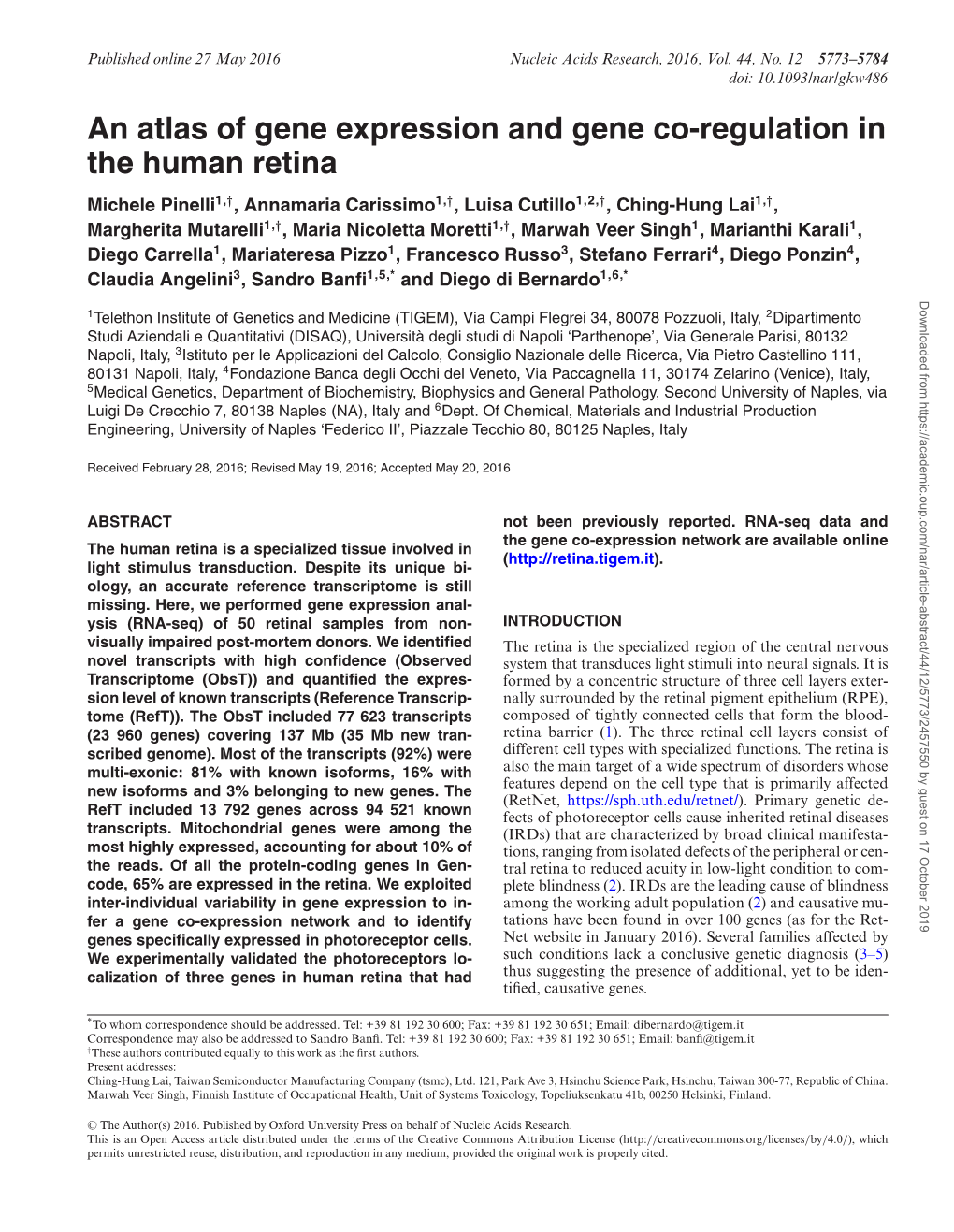 An Atlas of Gene Expression and Gene Co-Regulation in the Human Retina