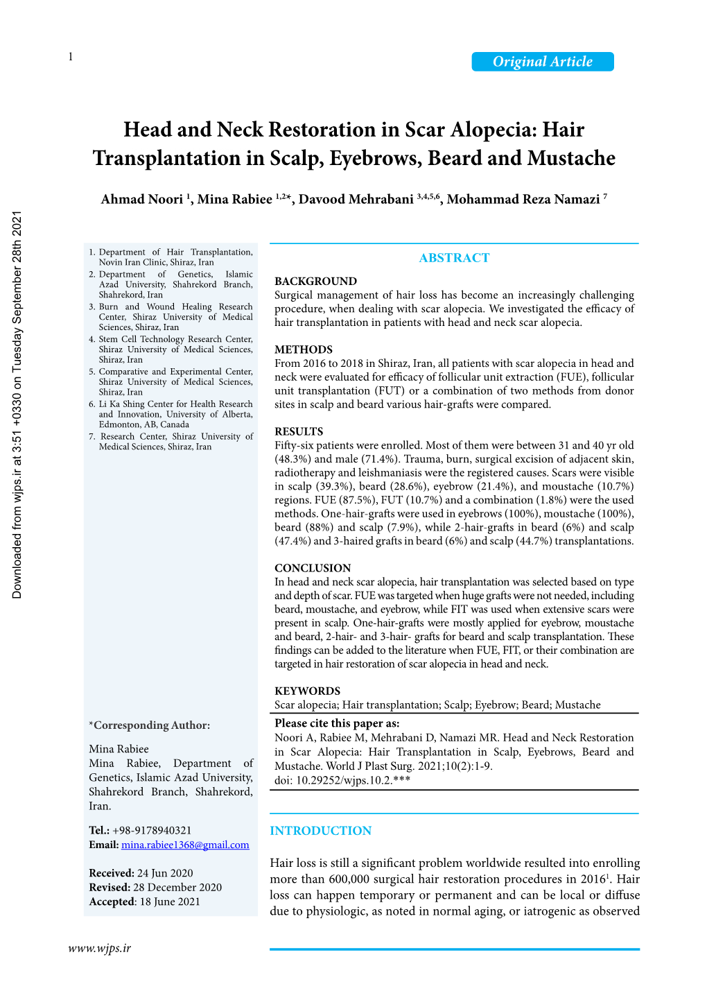 Hair Transplantation in Scalp, Eyebrows, Beard and Mustache