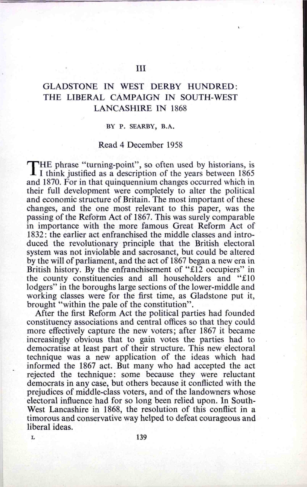 The Liberal Campaign in South-West Lancashire in 1868 ,.* by P