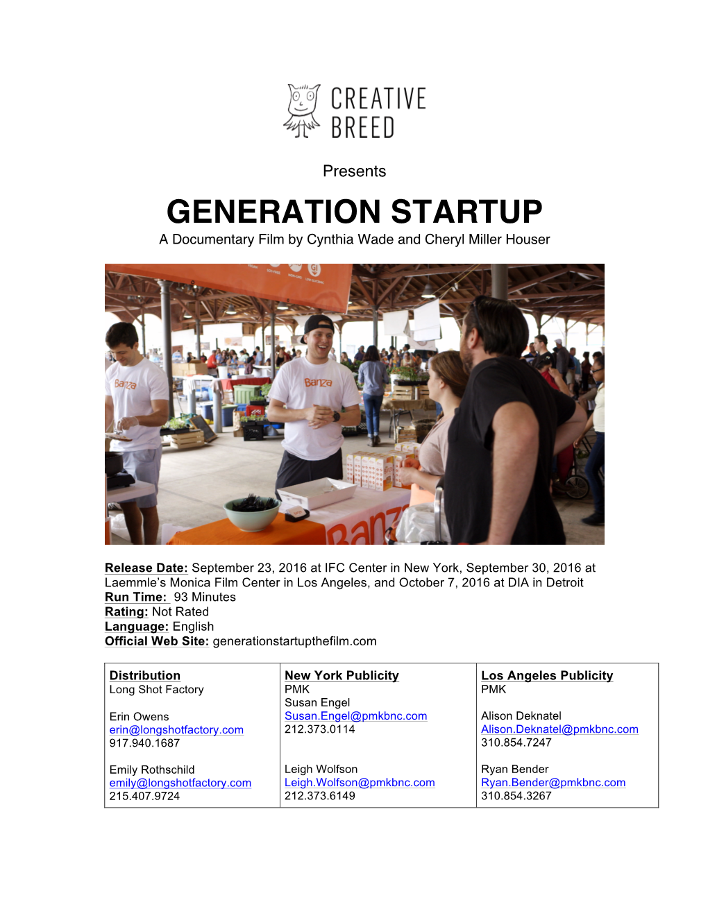 GENERATION STARTUP a Documentary Film by Cynthia Wade and Cheryl Miller Houser