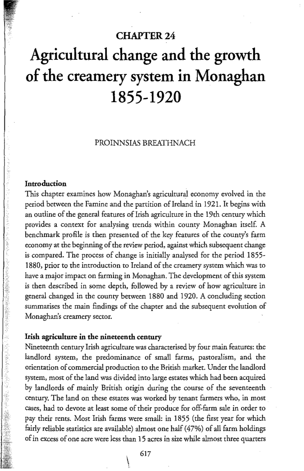 Agricultural Change and the Growth of the Creamery System in Monaghan 1855-1920