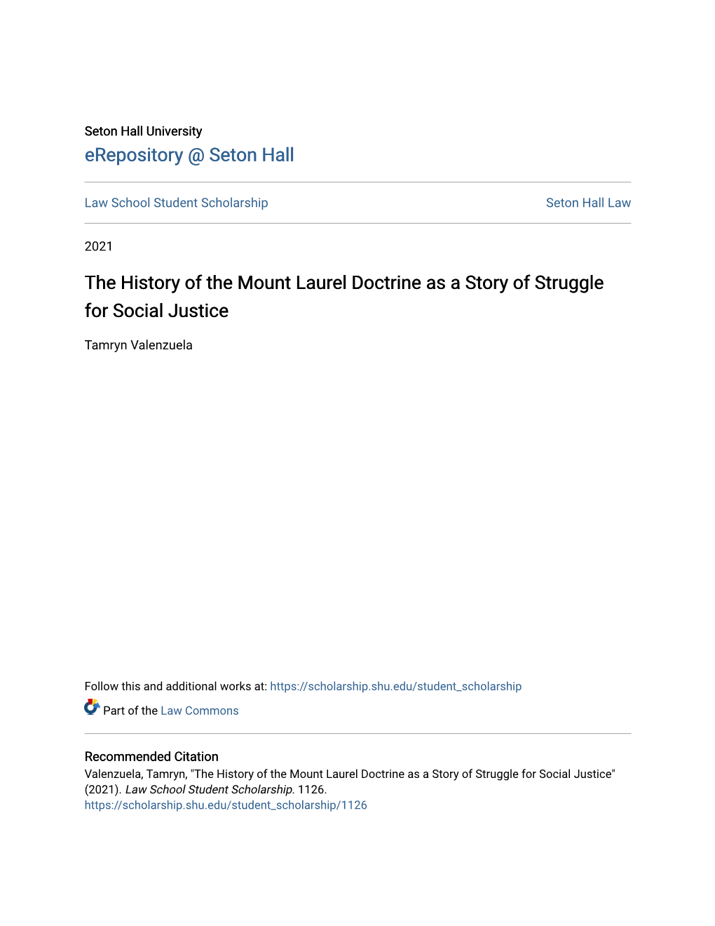 The History of the Mount Laurel Doctrine As a Story of Struggle for Social Justice