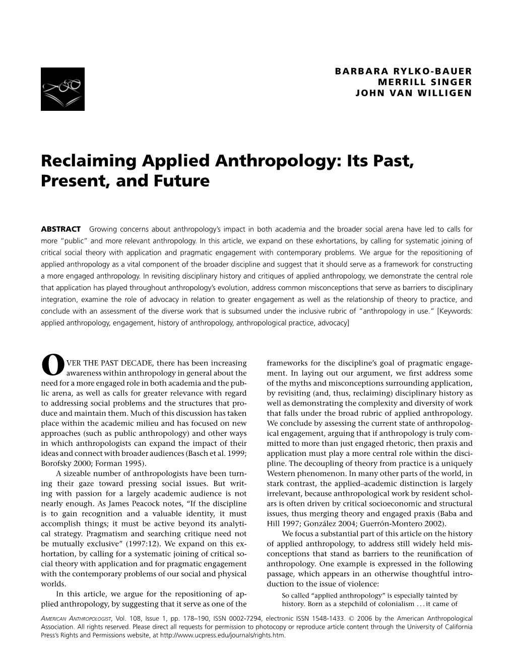 Reclaiming Applied Anthropology: Its Past, Present, and Future