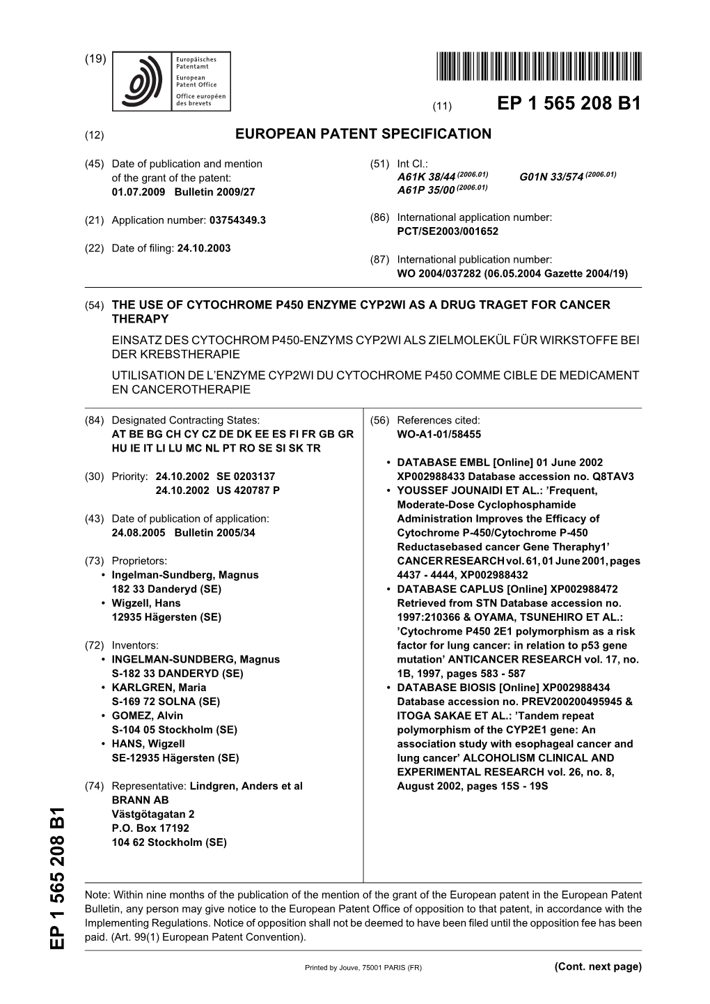 The Use of Cytochrome P450 Enzyme Cyp2wi As a Drug Traget for Cancer Therapy