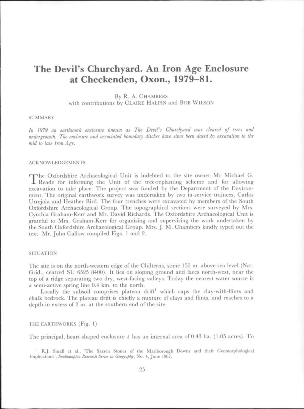 The Devil's Churchyard. an Iron Age Enclosure at Checkenden, Oxon., 1979-81