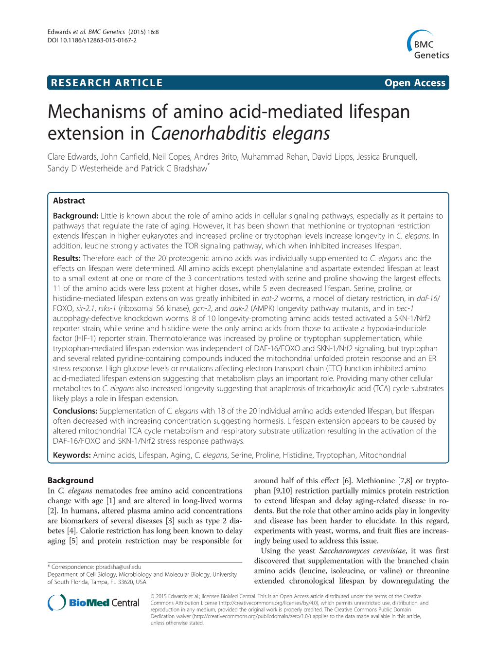 Mechanisms of Amino Acid-Mediated Lifespan Extension In