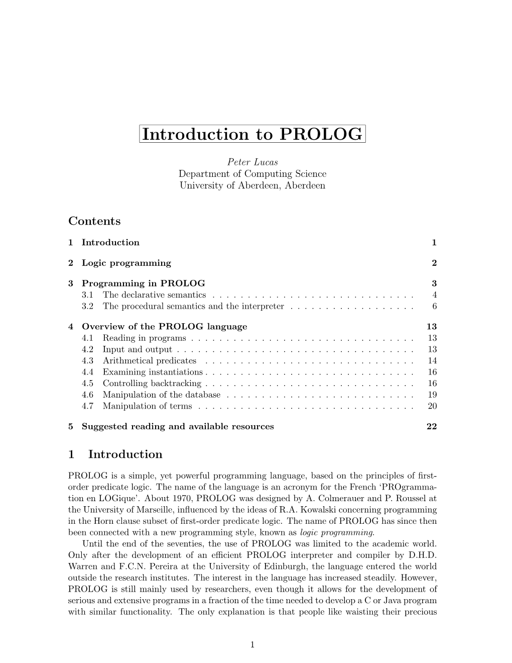 Introduction to PROLOG